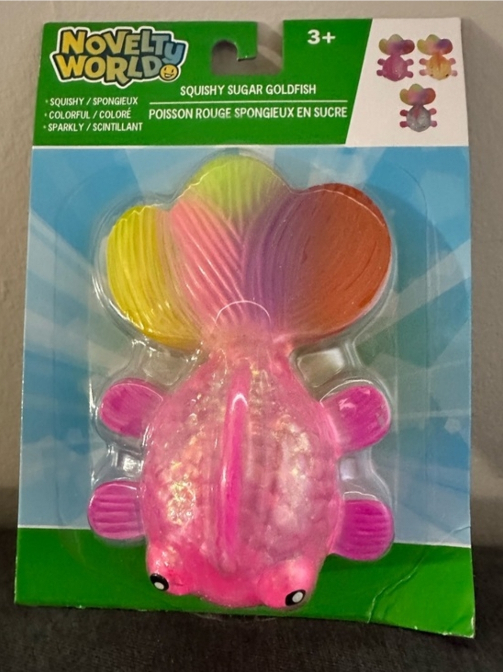 Novelty World Squishy Sugar Goldfish - Iridescent Pink + Rainbow Tail